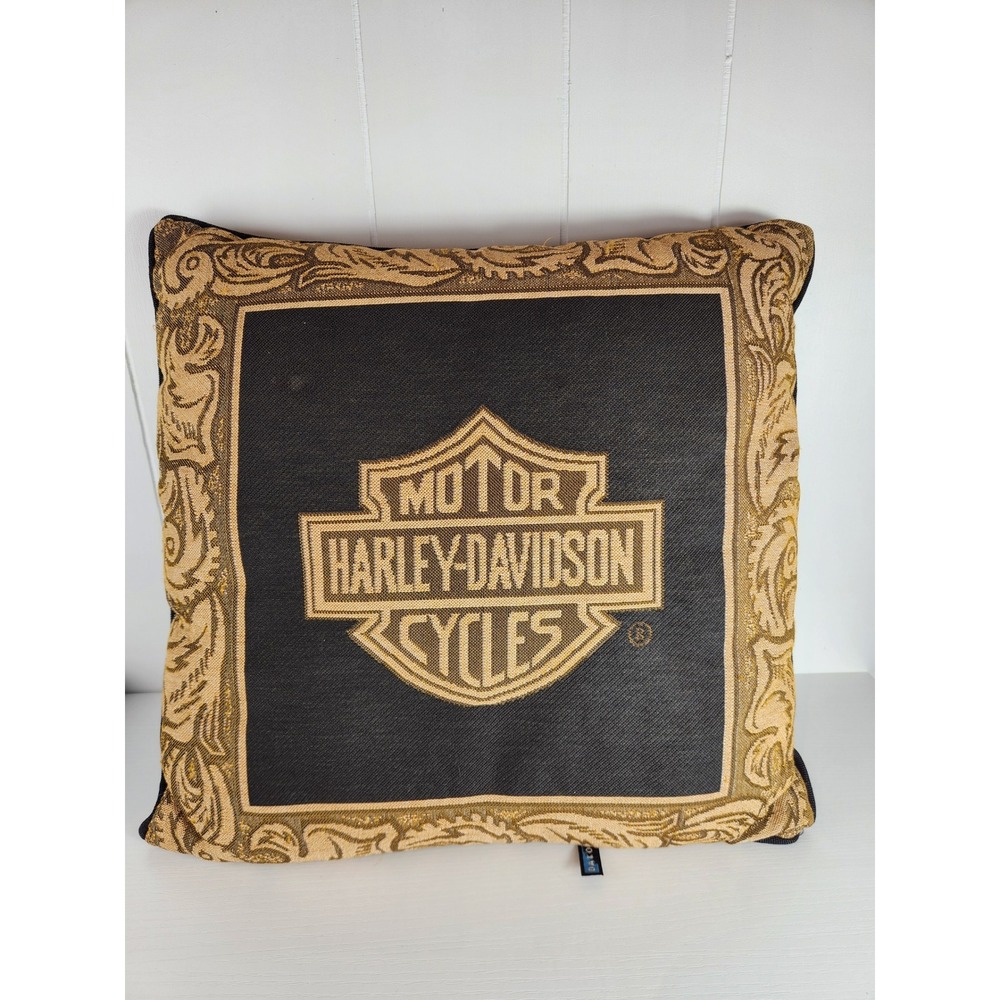 Harley-Davidson Dakotah Tapestry Throw Pillow Gold Black Bar & Shield Logo 17x17
